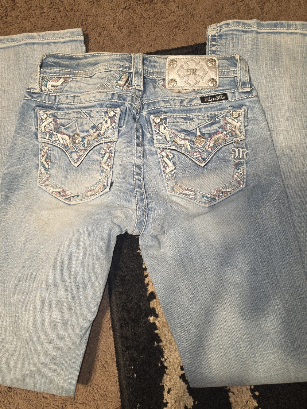 Miss Me Light Blue Boot Cut Jeans with Embellished Pockets Size 14 Girls